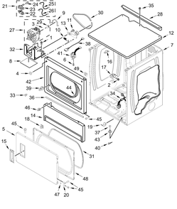 Upper Cabinet And Front Panel Parts Diagram and Parts List for MLE26PRFYW0  Whirlpool Dryer