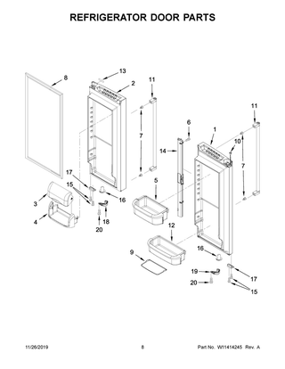 Refrigerator Door Parts Diagram and Parts List for KRFF305EBS02  Whirlpool Refrigerator