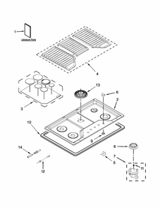 Cooktop, Burner And Grate Parts Diagram and Parts List for ICS655DS00  Whirlpool Cooktop
