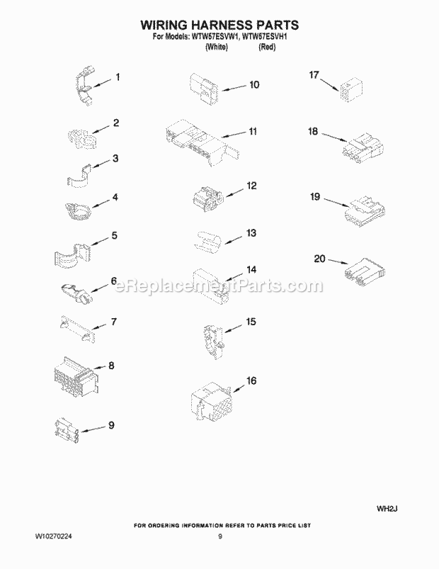 WIRING HARNESS PARTS Diagram and Parts List for WTW57ESVW1  Whirlpool Washer