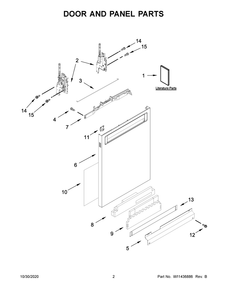 Door And Panel Parts Diagram and Parts List for KDPM704KPS0  Whirlpool Dishwasher