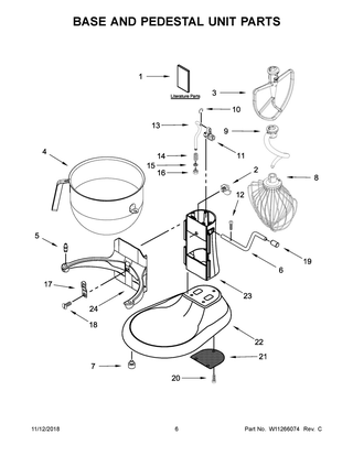 Base And Pedestal Unit Parts Diagram and Parts List for 3KSM6583TWH0  Whirlpool Mixer