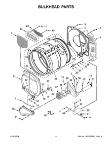 04 - Bulkhead Parts Diagram and Parts List for MDG20PRFWW0  Whirlpool Dryer