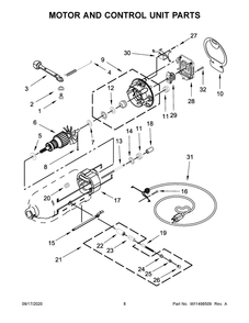 Motor And Control Unit Parts Diagram and Parts List for KSM150PSVB0  Whirlpool Mixer