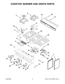 Cooktop, Burner And Grate Parts Diagram and Parts List for KFGC506JSS07  KitchenAid Range