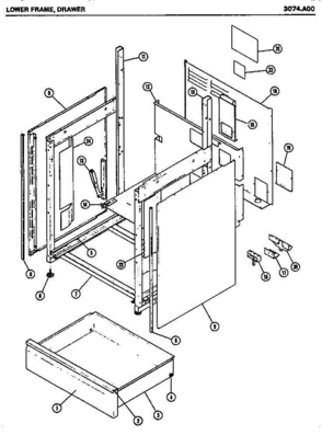 02 - LOWER FRAME Diagram and Parts List for 3074A00  Whirlpool Range