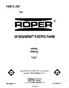 Front Cover Diagram and Parts List for N9257*2  Roper Range