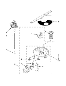 Pump, Washarm And Motor Parts Diagram and Parts List for WDF510PAYBA  Whirlpool Dishwasher
