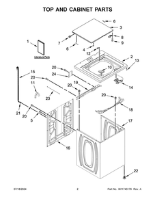 02 - Top And Cabinet Parts Diagram and Parts List for 2DWTW4845EW3  Whirlpool Washer