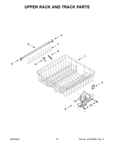 Upper Rack And Track Parts Diagram and Parts List for WDT751SAPZ0  Whirlpool Dishwasher