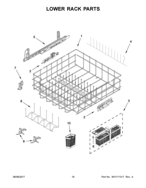 10 - LOWER RACK PARTS Diagram and Parts List for KDTE254EWH3  Whirlpool Dishwasher