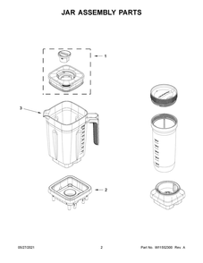 Jar Assembly Parts Diagram and Parts List for KSB1325YOB0  Whirlpool Blender