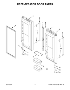 Refrigerator Door Parts Diagram and Parts List for JFFCF72DKL01  Whirlpool Refrigerator