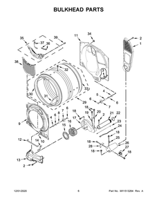 Bulkhead Parts Diagram and Parts List for MGD5630HC2  Whirlpool Dryer