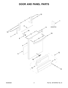 Door And Panel Parts Diagram and Parts List for WDT540HAMZ1  Whirlpool Dishwasher