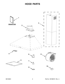 Hood Parts Diagram and Parts List for WVW73UC0LS0  Whirlpool Range Hood