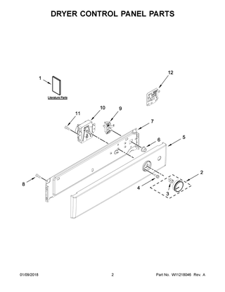 Dryer Control Panel Parts Diagram and Parts List for WET4124HW0  Whirlpool Washer Dryer Combo