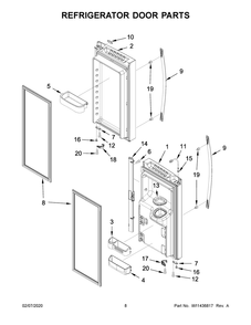 Refrigerator Door Parts Diagram and Parts List for WRF555SDHB02  Whirlpool Refrigerator