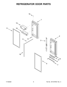 Refrigerator Door Parts Diagram and Parts List for WRQA59CNKZ  Whirlpool Refrigerator