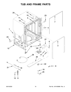 Tub And Frame Parts Diagram and Parts List for KDTE304GPS1  Whirlpool Dishwasher
