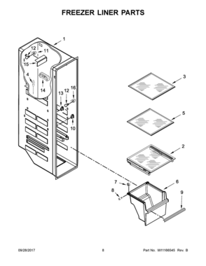05 - FREEZER LINER PARTS Diagram and Parts List for WRS571CIDW01  Whirlpool Refrigerator