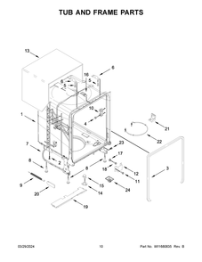 Tub And Frame Parts Diagram and Parts List for WDP540HAMZ4  Whirlpool Dishwasher