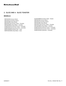 Cover Sheet Diagram and Parts List for 5AKMT423SX0  KitchenAid Toaster
