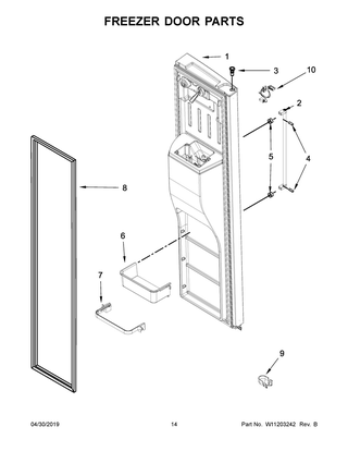 Freezer Door Parts Diagram and Parts List for KRSC503ESS01  Whirlpool Refrigerator