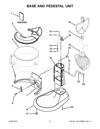 Base And Pedestal Unit Diagram and Parts List for KSM7586PBK0  Whirlpool Mixer
