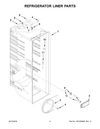 Refrigerator Liner Parts Diagram and Parts List for WRS335SDHM00  Whirlpool Refrigerator