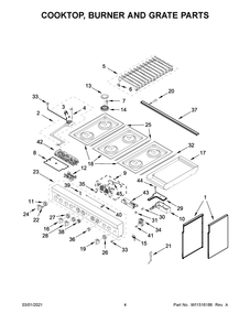 Cooktop, Burner And Grate Parts Diagram and Parts List for JDRP548HM01  Whirlpool Range