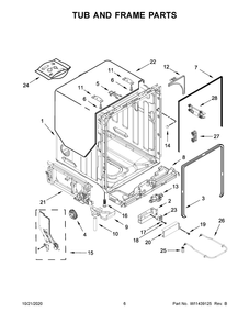 Tub And Frame Parts Diagram and Parts List for KDFM404KBS0  Whirlpool Dishwasher