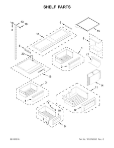 Shelf Parts Diagram and Parts List for KBFN502ESS00  KitchenAid Refrigerator