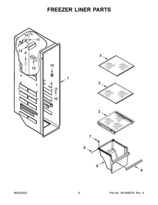 Freezer Liner Parts Diagram and Parts List for WRS571CIHV05  Whirlpool Refrigerator