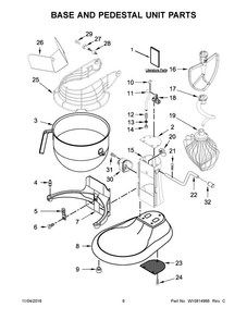 Base And Pedestal Unit Parts Diagram and Parts List for 5KSMC895ZSM0  KitchenAid Mixer