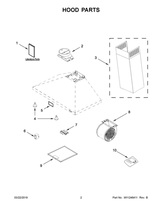 Hood Parts Diagram and Parts List for GXW7330DXS2  Whirlpool Range Hood