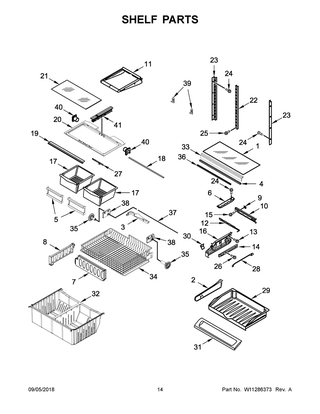 Shelf Parts Diagram and Parts List for WRFA32SMHZ01  Whirlpool Refrigerator