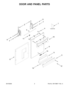 Door And Panel Parts Diagram and Parts List for WDT751SAPZ1  Whirlpool Dishwasher