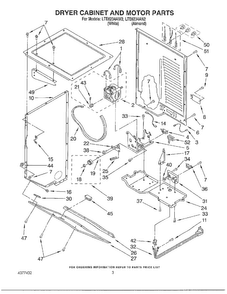 Dryer Cabinet And Motor Parts Diagram and Parts List for LTE6243AN2  Whirlpool Washer Dryer Combo