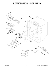 Refrigerator Liner Parts Diagram and Parts List for KRFC302EBS03  Whirlpool Refrigerator