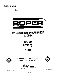 Front Cover Diagram and Parts List for N9157*1  Roper Range