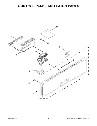 Control Panel And Latch Parts Diagram and Parts List for IDT930SAGX0  Whirlpool Dishwasher