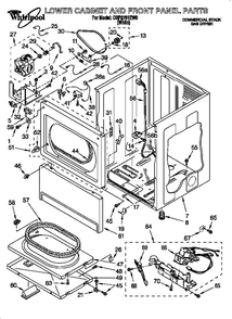Lower Cabinet And Front Panel Diagram and Parts List for CSP2761EW0  Whirlpool Dryer