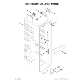 Refrigerator Liner Parts Diagram and Parts List for WRSF5836RZ00  Whirlpool Refrigerator