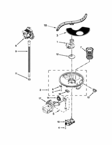 Pump, Washarm And Motor Parts Diagram and Parts List for 66513272K113  Kenmore Dishwasher