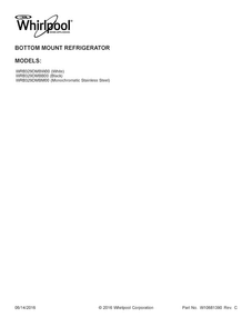 Cover Sheet Diagram and Parts List for WRB329DMBB00  Whirlpool Refrigerator