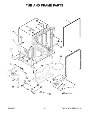 06 - Tub And Frame Parts Diagram and Parts List for KDTM404EBL3  KitchenAid Dishwasher