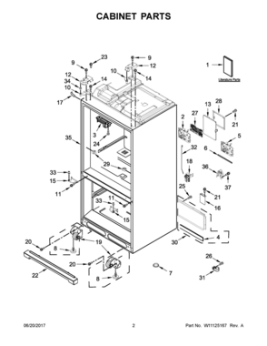 02 - CABINET PARTS Diagram and Parts List for WRX986SIHV00  Whirlpool Refrigerator