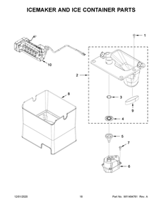Icemaker And Ice Container Parts Diagram and Parts List for KRFF507HWH02  Whirlpool Refrigerator