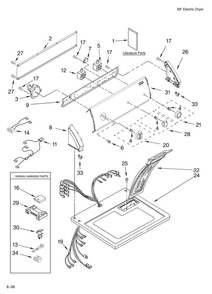 Top And Console Parts Diagram and Parts List for 110C66652502  Kenmore Dryer